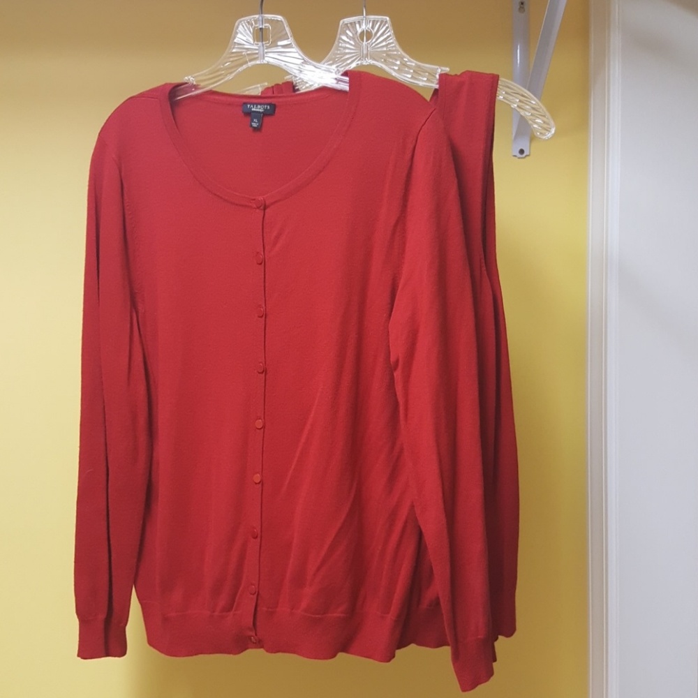 Talbots red twin set cardigan size xl